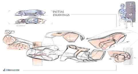Initial drawings of the Maserati Hommage interior by Francesco Gastaldi